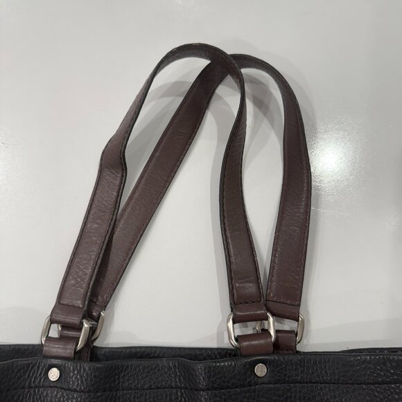 Cole Haan Black Brown Pebbled Leather Tassel Drawstring Bucket Bag Purse - Picture 7 of 12